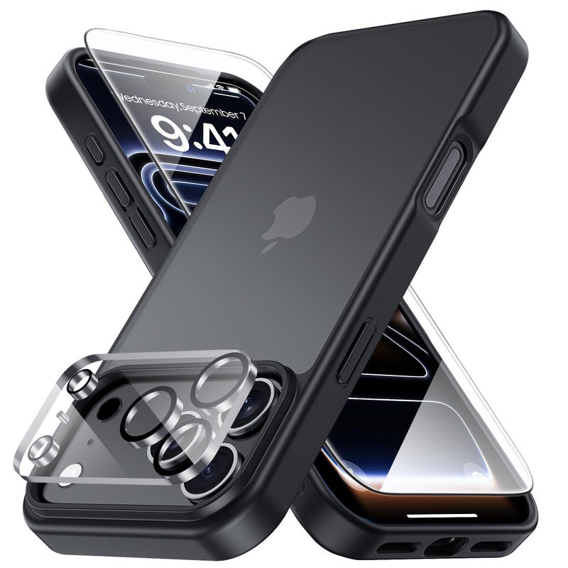 Yriklso for iPhone 17 Pro Max Phone Case,1X Screen Protector +1X Camera Lens,Shockproof for iPhone 17 Pro Max Case, Military Grade Drop Protection, Protective Hard Back Slim Translucent Cover,Black - Image 1