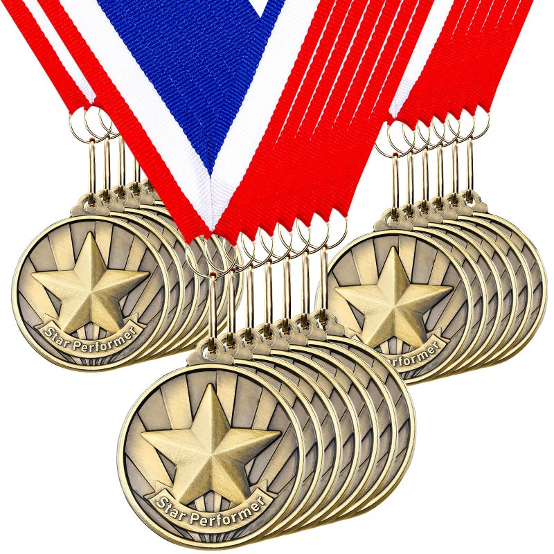 Quelay 30 Pcs 2'' Medals for Awards Winner Bulk with Neck Ribbons Metal Trophy Award Prize Gift for Kids Students Adults School Graduation Participation Competitions(Star Performer) - Image 1