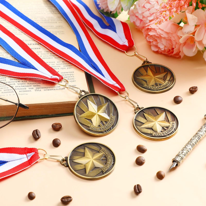 Quelay 30 Pcs 2'' Medals for Awards Winner Bulk with Neck Ribbons Metal Trophy Award Prize Gift for Kids Students Adults School Graduation Participation Competitions(Star Performer) - Image 4
