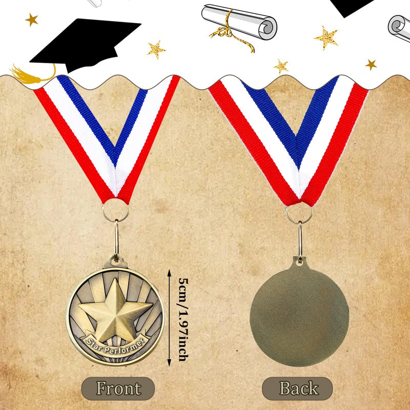 Quelay 30 Pcs 2'' Medals for Awards Winner Bulk with Neck Ribbons Metal Trophy Award Prize Gift for Kids Students Adults School Graduation Participation Competitions(Star Performer) - Image 3