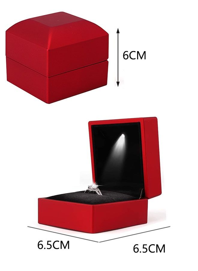 Ant Luxury Ring Box, Square Wedding Ring Case Jewelry Gift Box with LED, for Engagement Wedding Gift (Red)  - Image 2