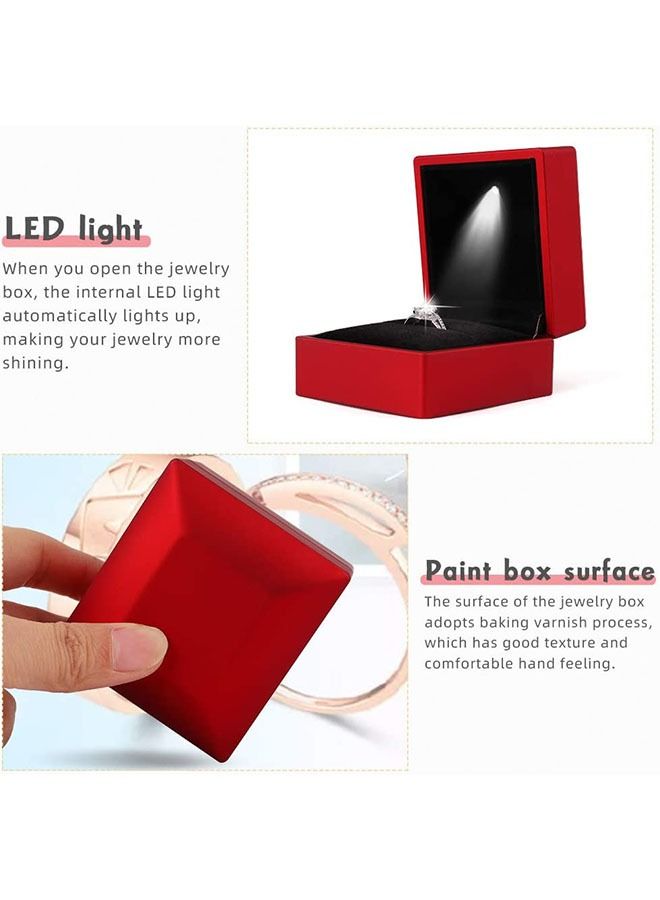 Ant Luxury Ring Box, Square Wedding Ring Case Jewelry Gift Box with LED, for Engagement Wedding Gift (Red)  - Image 4