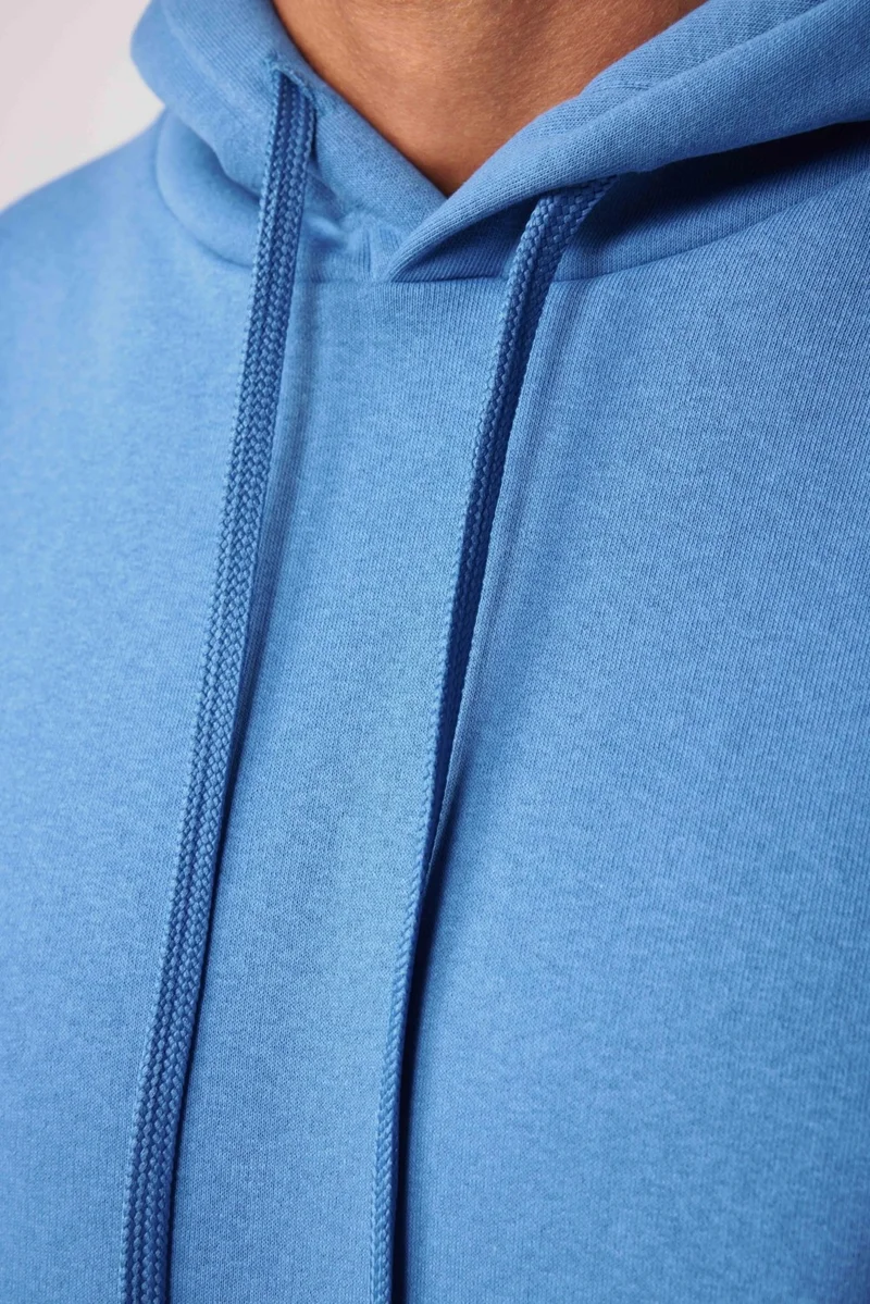 Tudors Unisex Oversize Wide Cut Cotton Soft Textured Polar Fleece Basic Blue Hooded Sweatshirt