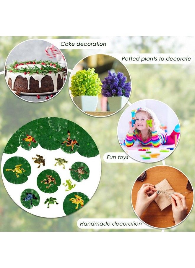 Hungdao - 48 Packs Mini Plastic Frog Toys And Artificial Lily Pads Include 24 Colorful Realistic Frogs Rainforest Animals Figures Character Toys And 24 Floating Foam Leaves For Pool Decor Party Favor - Image 1