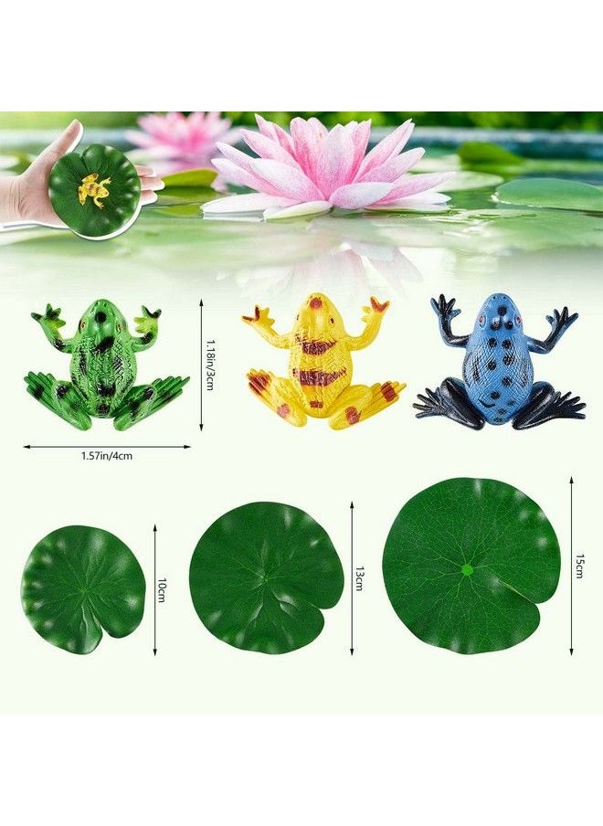 Hungdao - 48 Packs Mini Plastic Frog Toys And Artificial Lily Pads Include 24 Colorful Realistic Frogs Rainforest Animals Figures Character Toys And 24 Floating Foam Leaves For Pool Decor Party Favor - Image 1