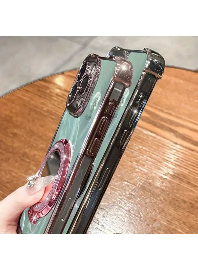 Crystal Rose Green Full Coverage Shockproof Case For iPhone 13 With Pearl Bracelet Strap And Stand - Image 5