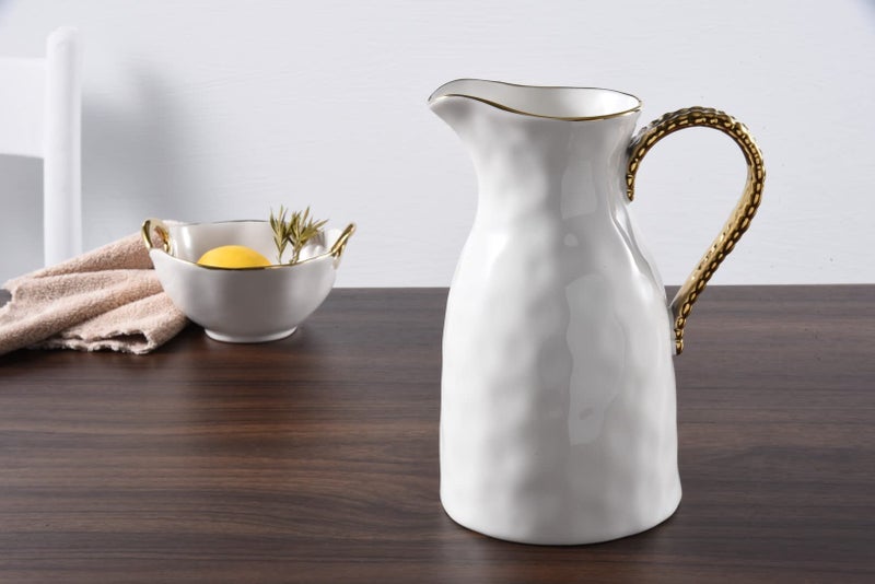 Pampa Bay Golden Salerno Titanium-Plated Porcelain Water Pitcher, 8.25 x 6.25 x 4.75in - Image 3