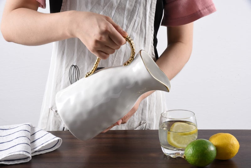 Pampa Bay Golden Salerno Titanium-Plated Porcelain Water Pitcher, 8.25 x 6.25 x 4.75in - Image 5