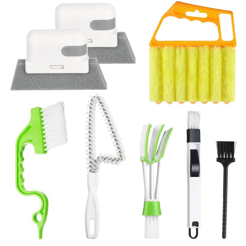 8 Pcs Handheld Groove Gap Cleaning Tools Door Window Track Crevice Cleaning Brushes Blind Cleaner Duster Window Magic Cleaning Brush for Shower Door Car Vents Air Conditioner Keyboard