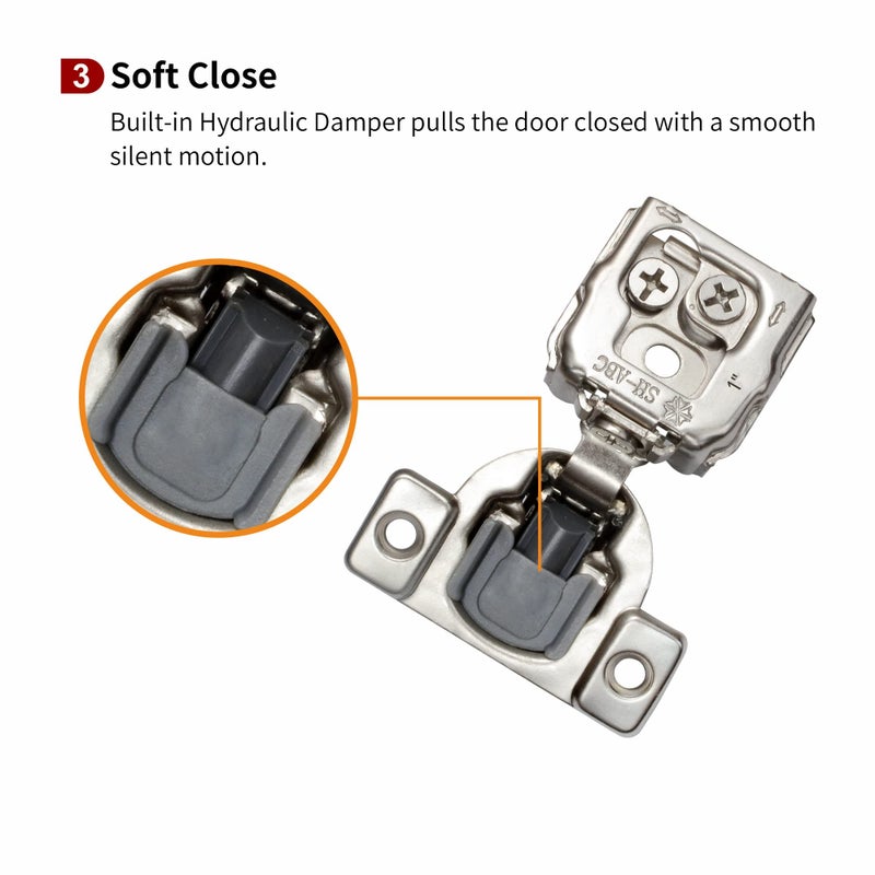 Stianc 2 Pack 1 Inch 3D Overlay Soft Close Cabinet Hinges For Face Frame Kitchen Cabinet, 3 Way Adjustability, Self Closing Concealed Cabinet Hinges-105 Degree - Image 4