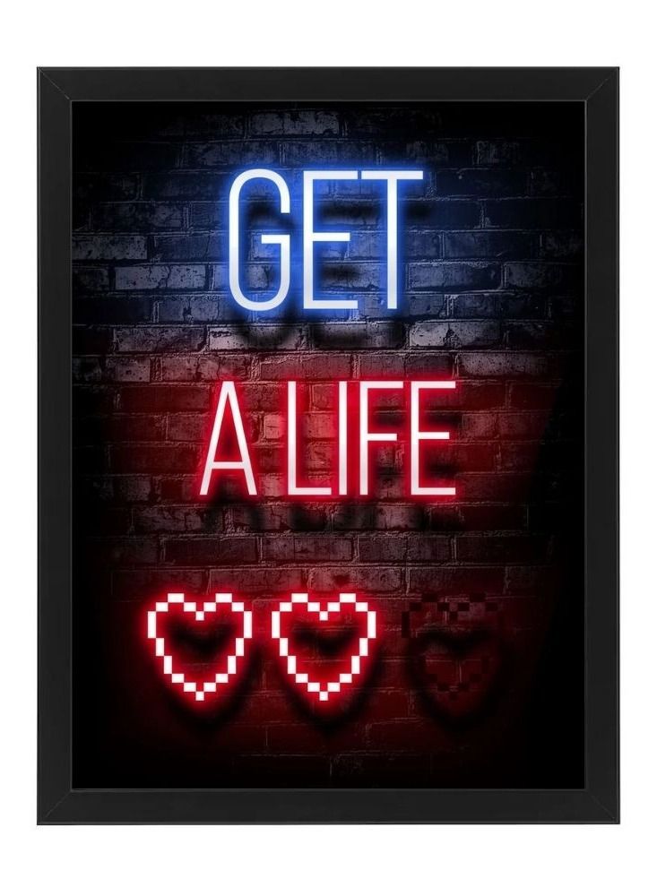 RKN Get A Life Funny Gaming Neon Wall Art Poster Frame 21x30 cm - Image 1