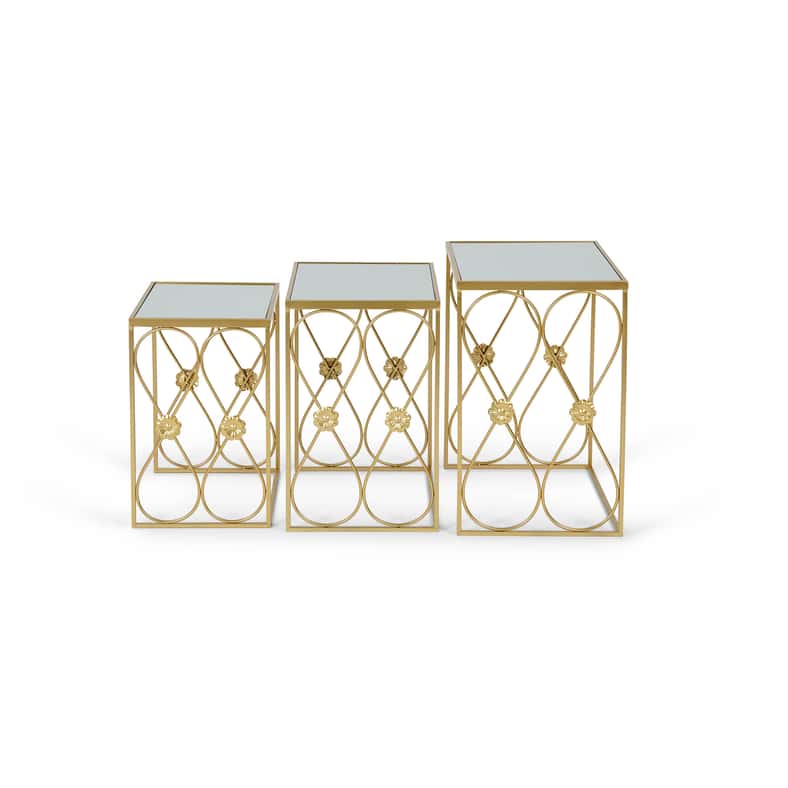 Pan Home طقم طاولة ميون نيست من 3 مرايا - ذهبي - Image 2