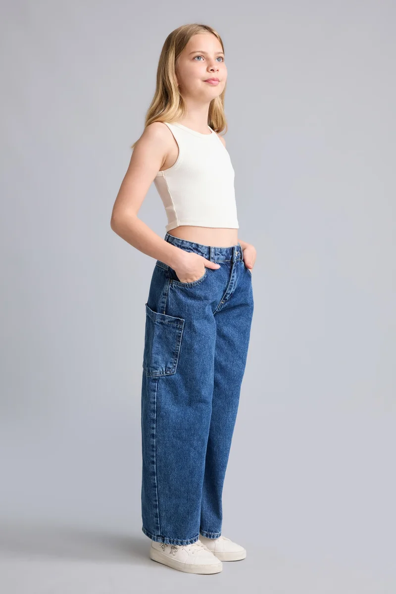 Defacto Girl Baggy Fit 100% Cotton Navy Jeans