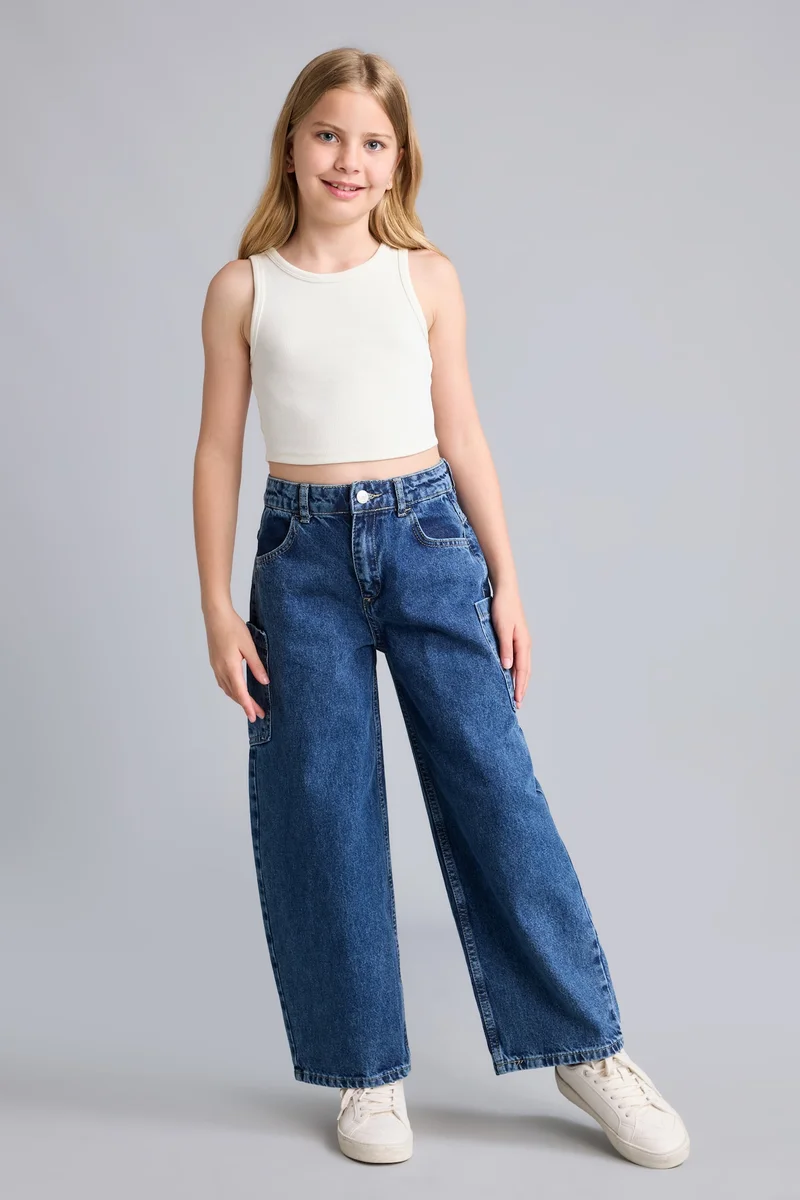 Defacto Girl Baggy Fit 100% Cotton Navy Jeans