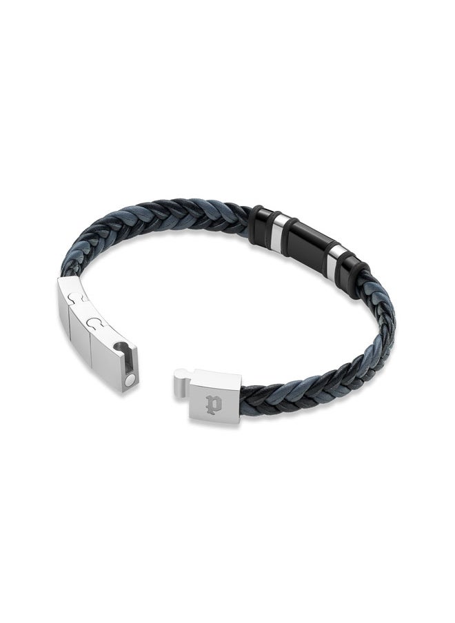 POLICE Weavebreaker BraceletDual-Color Braided Leather with Black Wing Logo Plaque and P Logo ClosureBold Men's Style  - Image 3