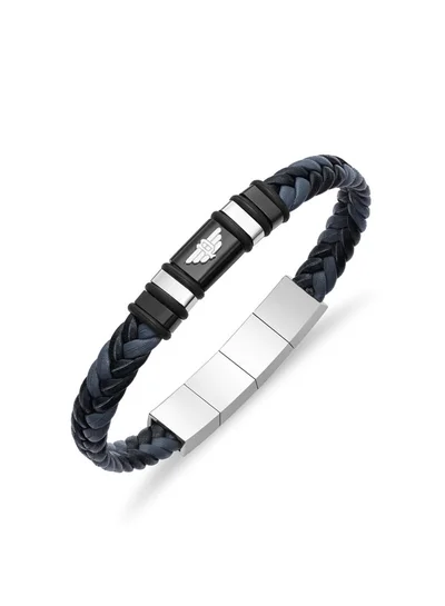 POLICE Weavebreaker Bracelet Dual-Color Braided Leather with Black Wing Logo Plaque and P Logo ClosureBold Men's Style
