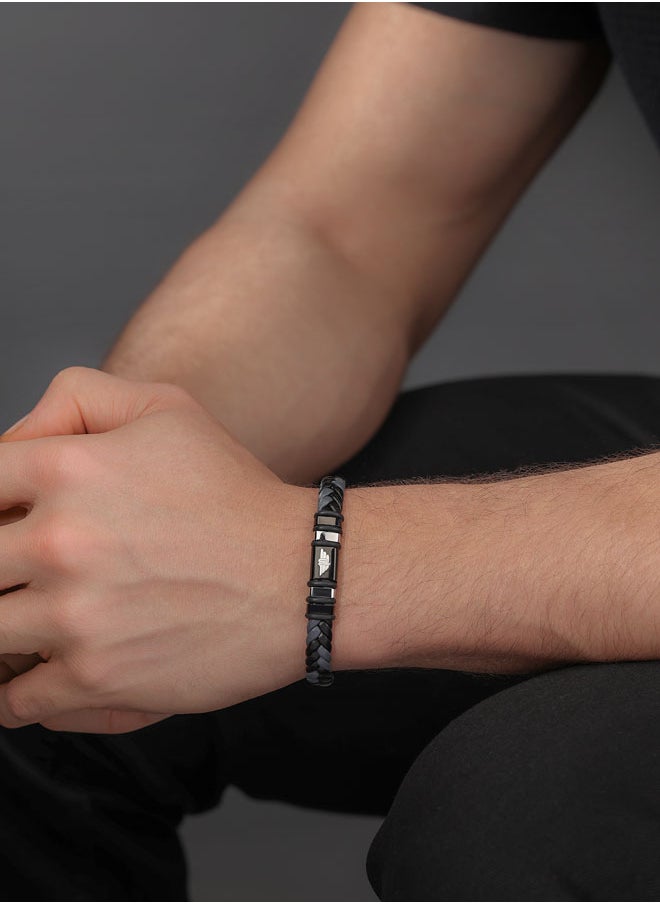 POLICE Weavebreaker BraceletDual-Color Braided Leather with Black Wing Logo Plaque and P Logo ClosureBold Men's Style  - Image 4