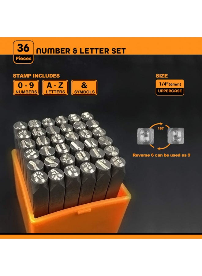 OWDEN OWDEN Professional 36Pcs. Steel Metal Stamp Set,(1/4) 6mm,Steel Number and Letter Punch Set,Alloy Steel Made HRC 58-62 for Jewelry Craft Stamping.  - Image 1