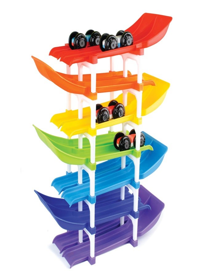 TOY FUN Dual Car Ramp Racer Track Set with 7 Tracks and 4 Cars, Rainbow Colour, Racer Valley Senior for Ages 3+ - Image 5