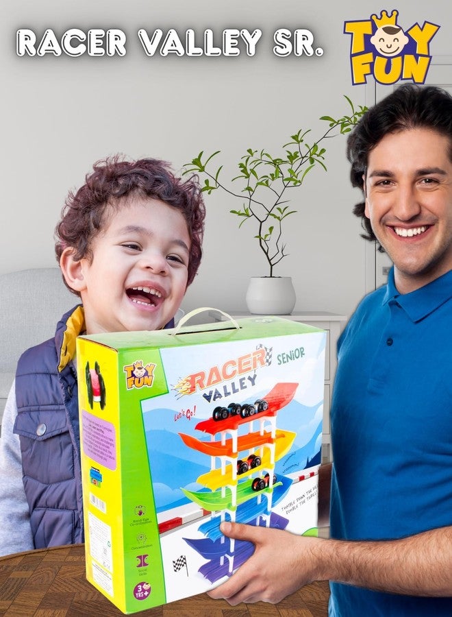 TOY FUN Dual Car Ramp Racer Track Set with 7 Tracks and 4 Cars, Rainbow Colour, Racer Valley Senior for Ages 3+ - Image 4