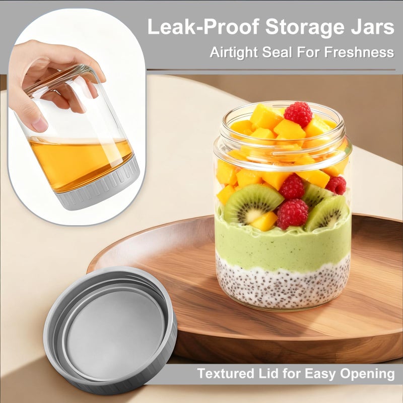 COYACOOL Overnight Oats Containers with Lids, 16oz Wide Mouth Mason Jars with Lids, 9 Pack Glass Jars with Airtight lid for Chia Pudding Yogurt Salad, Meal Prer Oatmeal Jars, Gray - Image 4