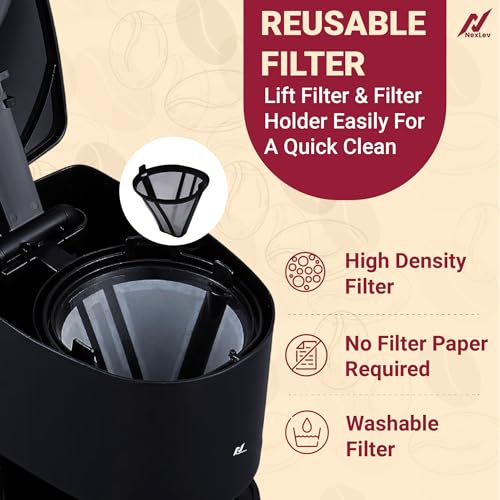 NexLev Drip Coffee Maker |Filter Coffee for Home & Office | 4-6 Cups | Warming Plate|Borosilicate Carafe | Reusable & Washable Filter | Anti Drip | 750 ml | Cone Filter | Water Level Indicator |CF-01 - Image 5