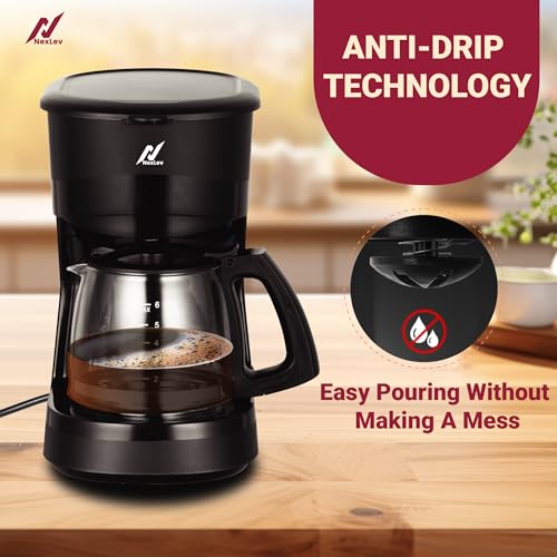 NexLev Drip Coffee Maker |Filter Coffee for Home & Office | 4-6 Cups | Warming Plate|Borosilicate Carafe | Reusable & Washable Filter | Anti Drip | 750 ml | Cone Filter | Water Level Indicator |CF-01 - Image 4