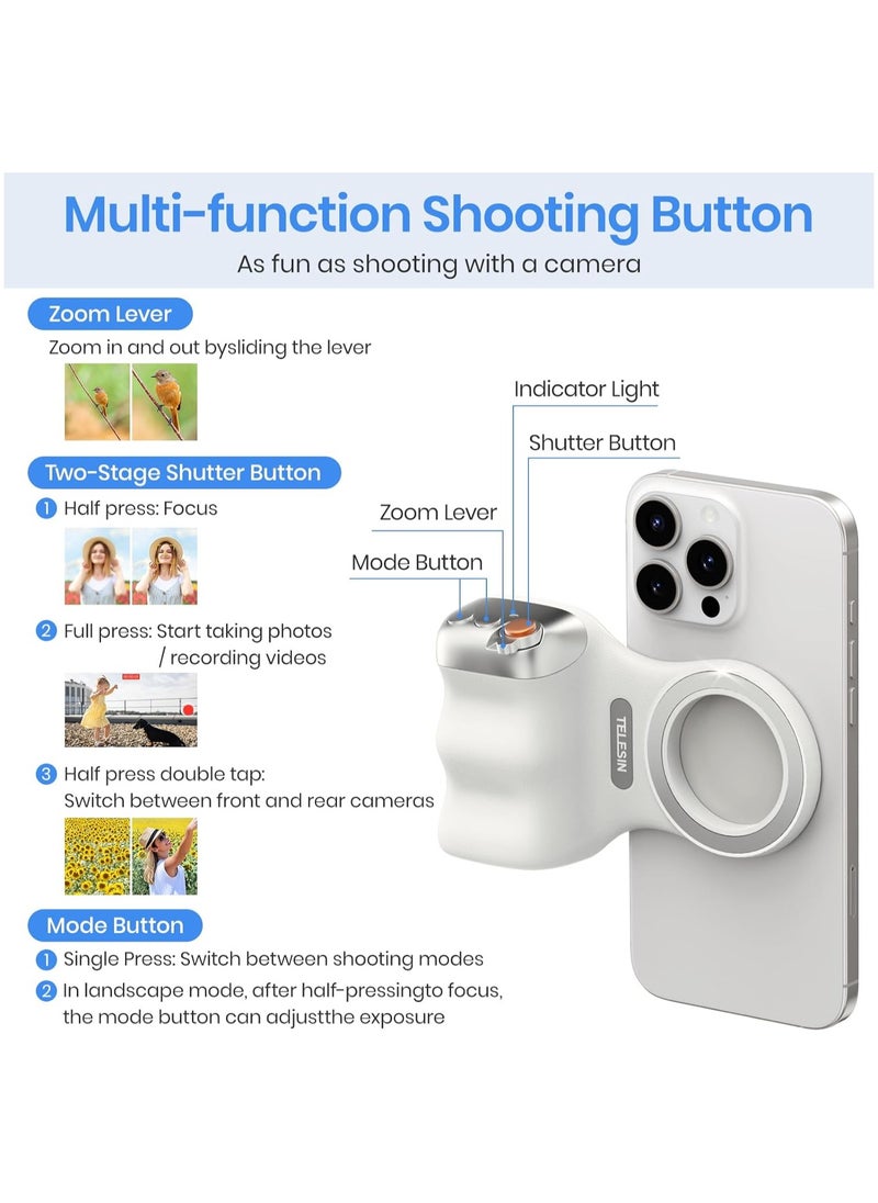 TELESIN Magnetic Phone Camera Grip, Smartphone Shooting Holder Selfie Handle Snap with Wireless Shutter Button Remote for iPhone 16 15 14 13 12 Pro Max Android Cellphone Vlog Video Photography