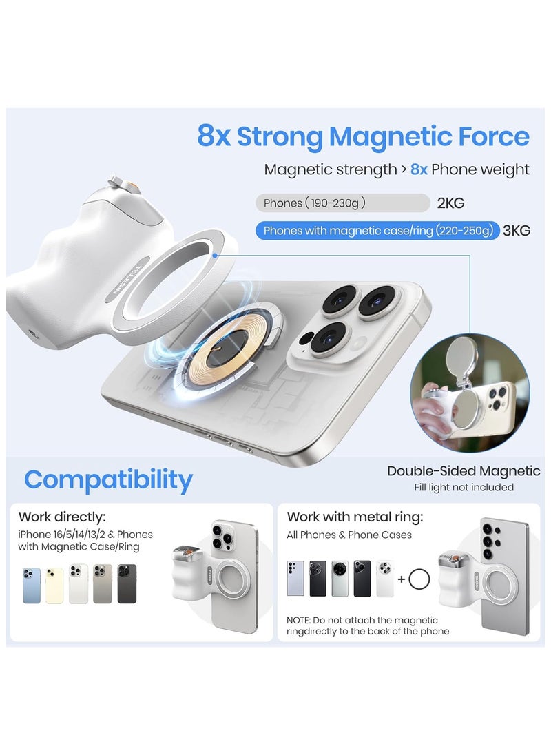TELESIN Magnetic Phone Camera Grip, Smartphone Shooting Holder Selfie Handle Snap with Wireless Shutter Button Remote for iPhone 16 15 14 13 12 Pro Max Android Cellphone Vlog Video Photography