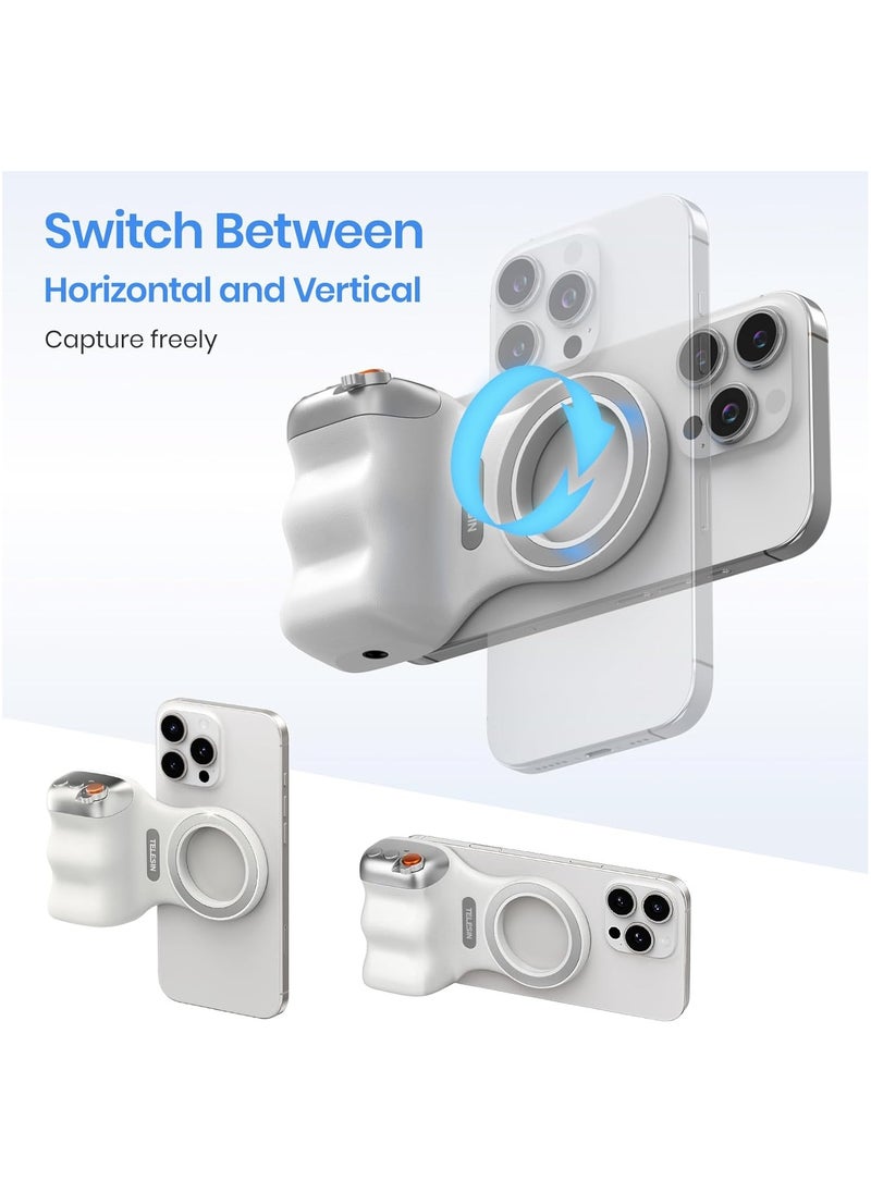 TELESIN Magnetic Phone Camera Grip, Smartphone Shooting Holder Selfie Handle Snap with Wireless Shutter Button Remote for iPhone 16 15 14 13 12 Pro Max Android Cellphone Vlog Video Photography