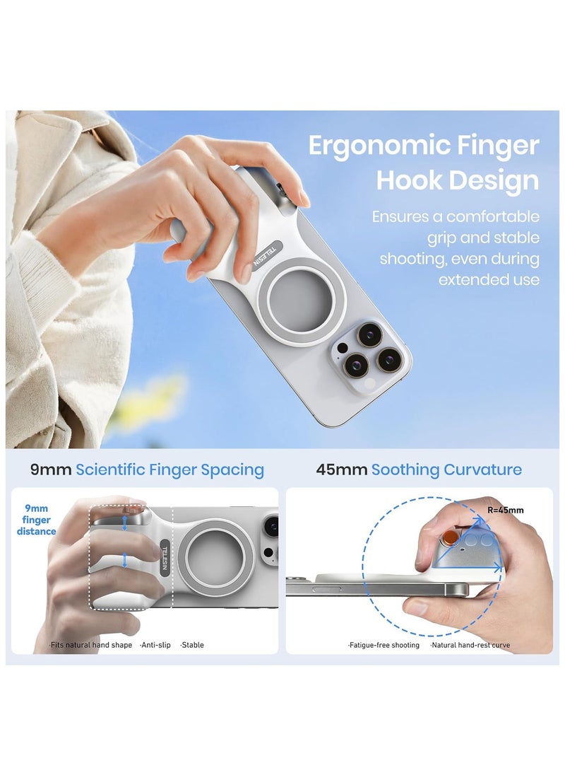 TELESIN Magnetic Phone Camera Grip, Smartphone Shooting Holder Selfie Handle Snap with Wireless Shutter Button Remote for iPhone 16 15 14 13 12 Pro Max Android Cellphone Vlog Video Photography