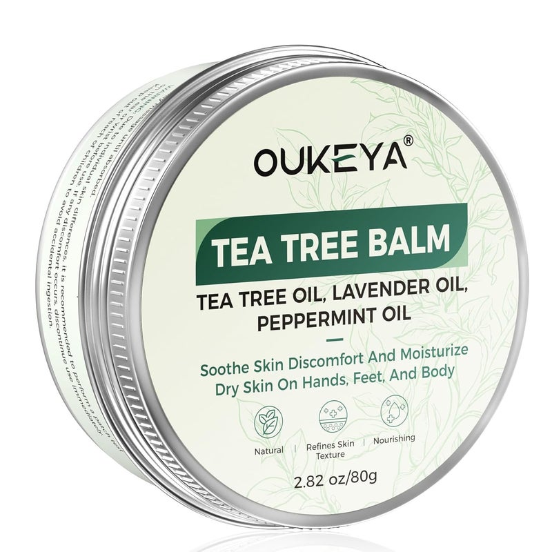 OUKEYA Tea Tree Oil Balm All Natural Tea Tree Balm Soothe Skin Discomfort And Moisturize Dry Skin On Hands Feet And Body Acne Eczema  Psoriasis Relief 282 oz - Image 1