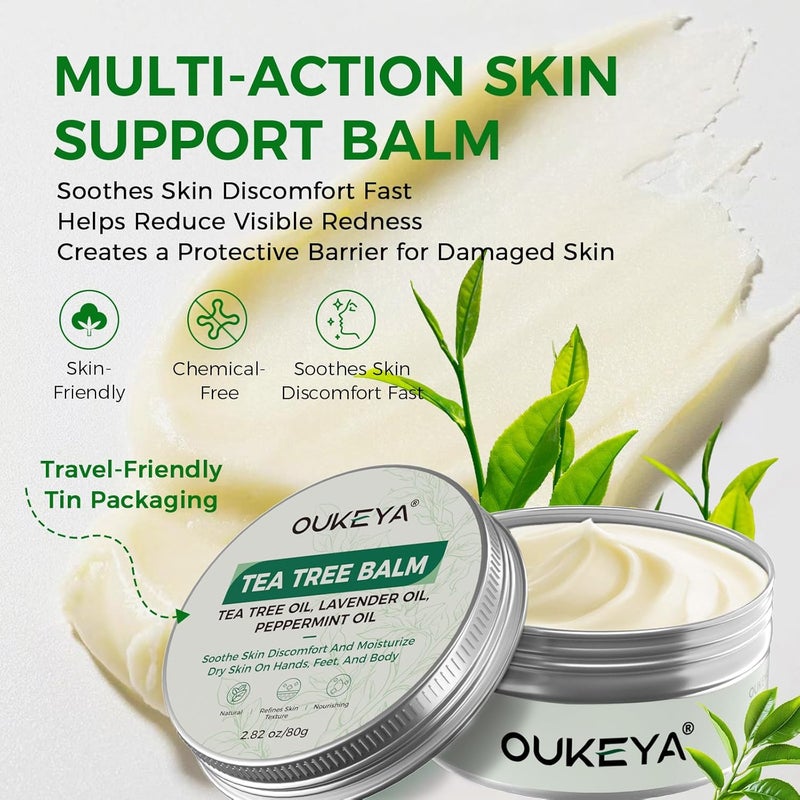 OUKEYA Tea Tree Oil Balm All Natural Tea Tree Balm Soothe Skin Discomfort And Moisturize Dry Skin On Hands Feet And Body Acne Eczema  Psoriasis Relief 282 oz - Image 3