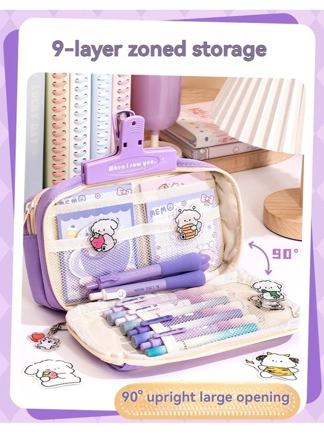بيوينتي مجموعة هدية لوازم مدرسية لطيفة ، قضية قلم رصاص كبيرة السعة كيس قلم رصاص مع ملاحظات لاصقة مطبوعة لطيفة ، أقلام للطالب - Image 3