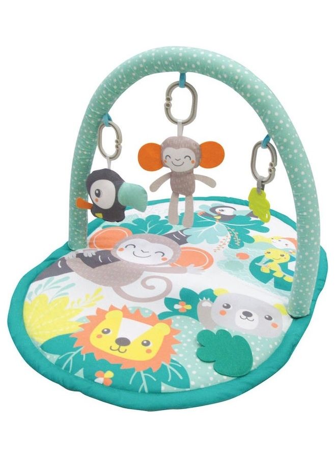 Moon Jungle Friends Mat With Single Arch, Om+, Baby Playmat & Activity Gym with hanging rattles soft and comfortable cushion mat - Green - Image 1