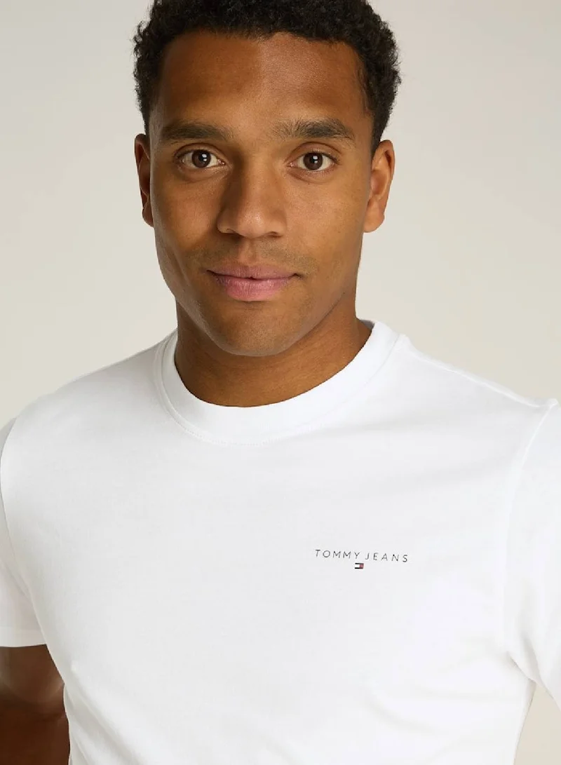TOMMY JEANS Men's Linear Chest Slim T-Shirt - Cotton, White