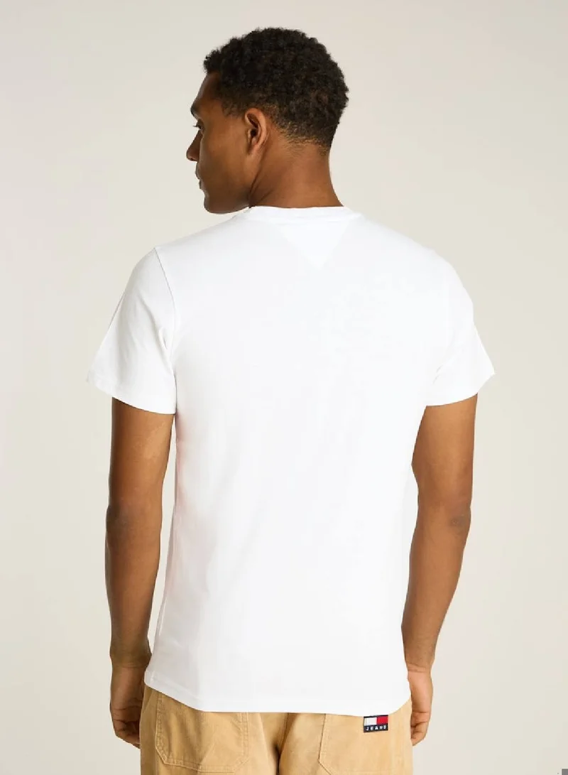 TOMMY JEANS Men's Linear Chest Slim T-Shirt - Cotton, White