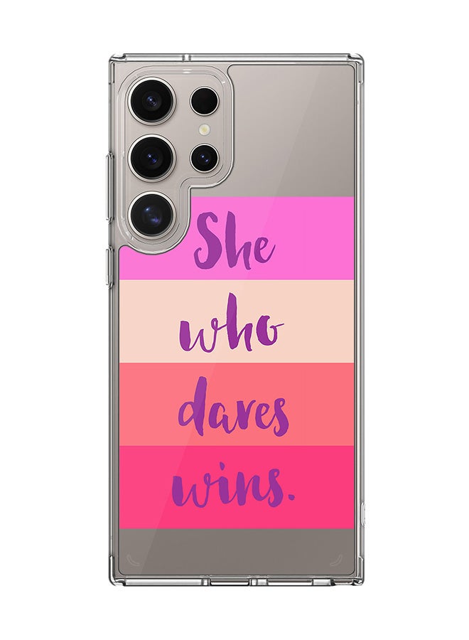 Stylizedd Classic Clear Case for Samsung Galaxy S23 Ultra , Hybrid Soft  Thin Transparent Cover [ Designed for Samsung Galaxy S23 Ultra ] - She who dares wins - Image 1