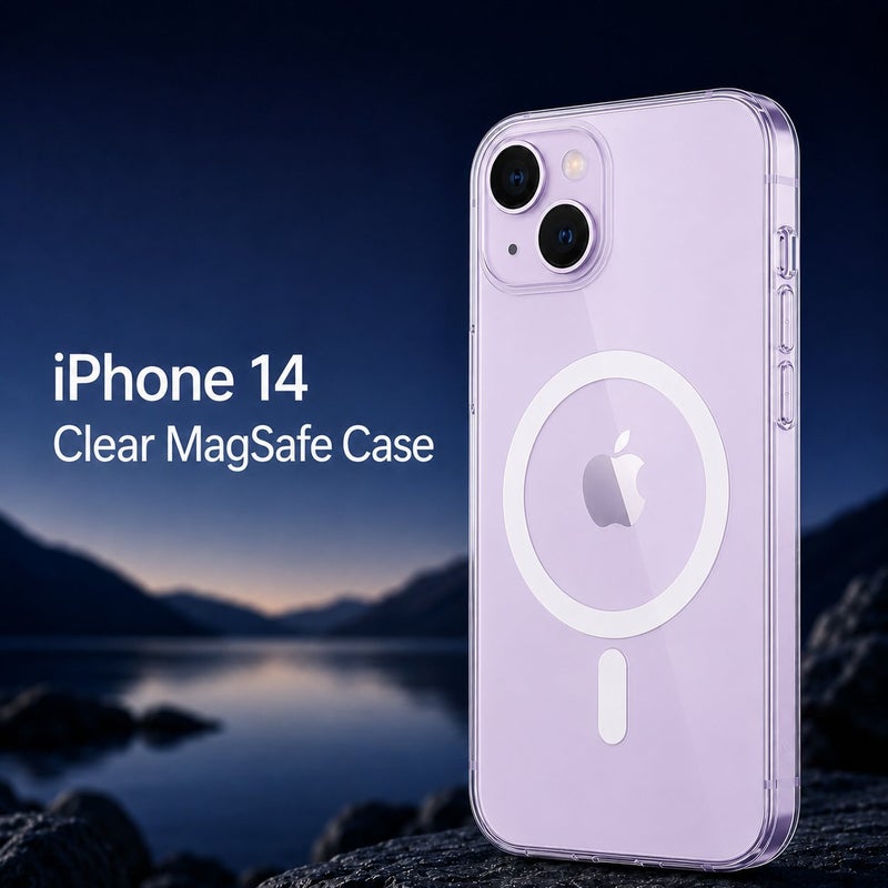 MagSafe Compatible Clear Case for iPhone 14, Transparent Magnetic Ring TPU Cover with Shockproof Protection & Raised Edges - Image 1