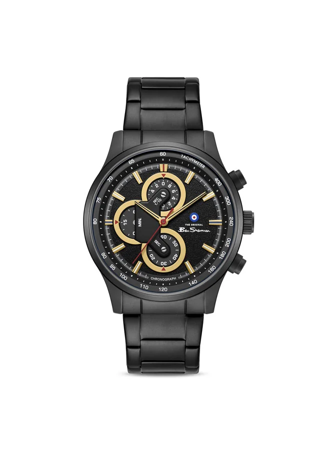 بين شيرمان Brighton Black Dial Black Stainless Steel Bracelet Chronograph Watch for Men, 43.5mm