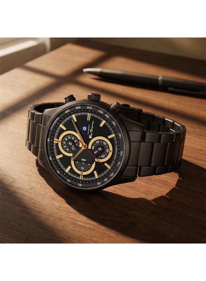 Ben Sherman Brighton Black Dial Black Stainless Steel Bracelet Chronograph Watch for Men, 43.5mm - Image 4