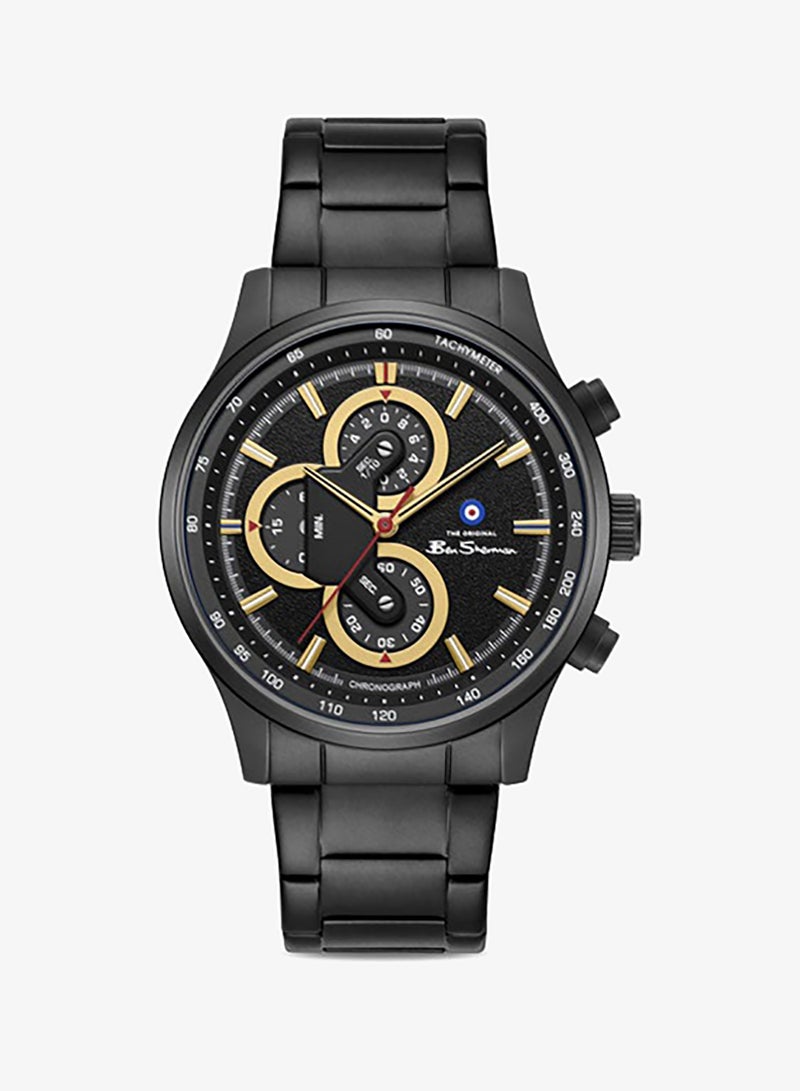 Ben Sherman Brighton Black Dial Black Stainless Steel Bracelet Chronograph Watch for Men, 43.5mm - Image 1
