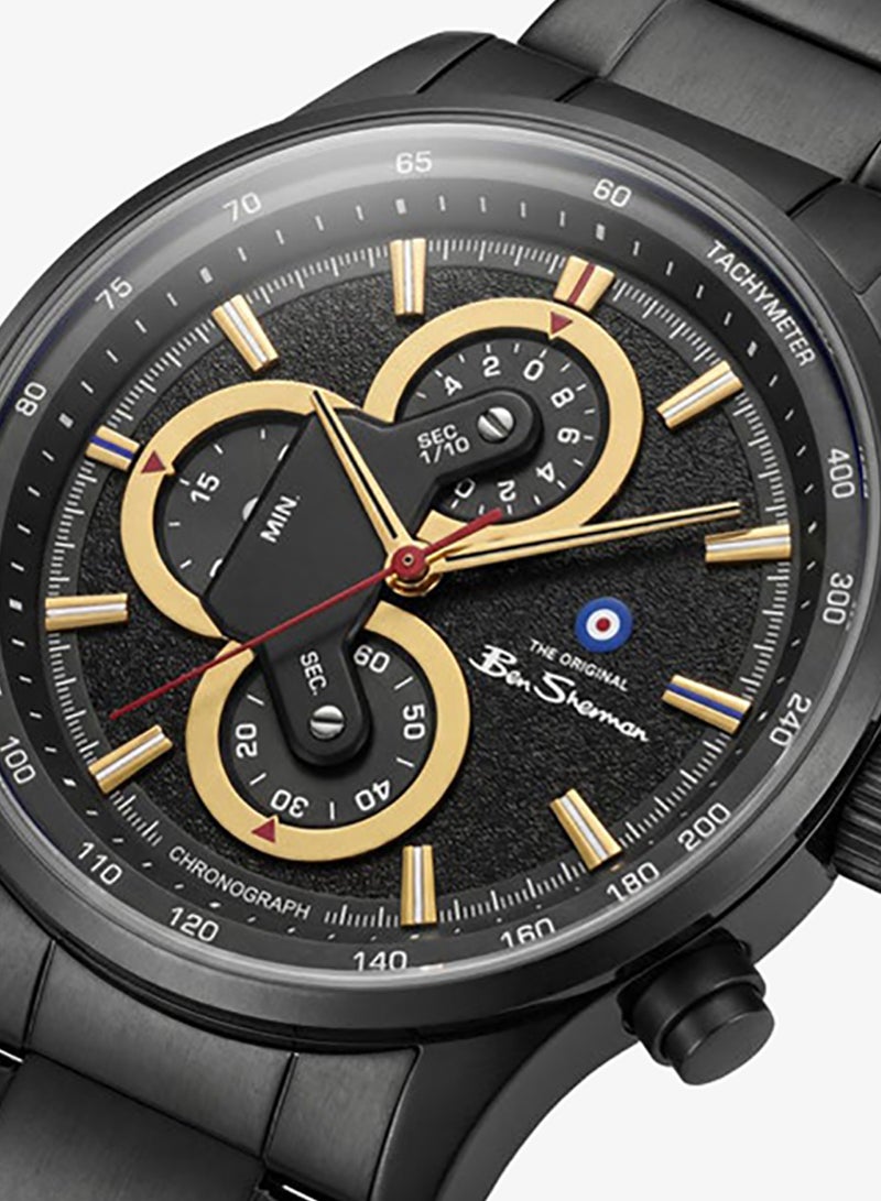 Ben Sherman Brighton Black Dial Black Stainless Steel Bracelet Chronograph Watch for Men, 43.5mm - Image 2