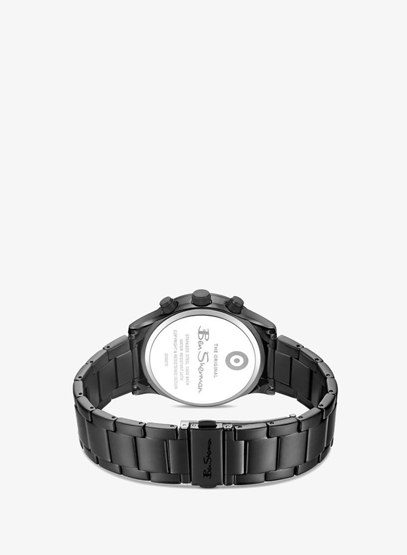 Ben Sherman Brighton Black Dial Black Stainless Steel Bracelet Chronograph Watch for Men, 43.5mm - Image 3