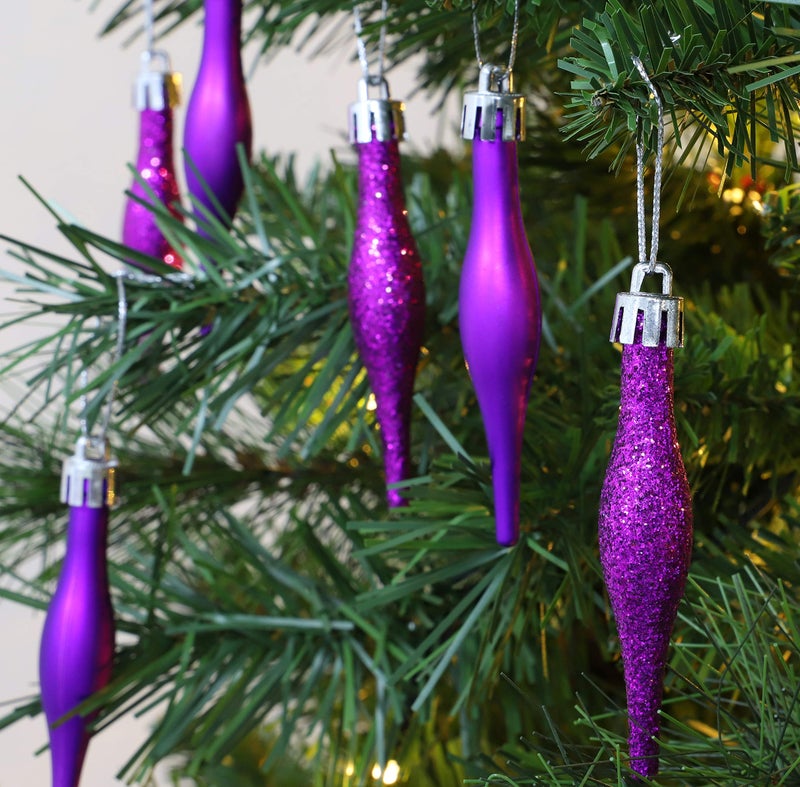 Christmas Concepts Pack of 15-8.5cm Droplet Baubles - Matte & Glitter Design - Christmas Ornaments (Purple) - Image 2