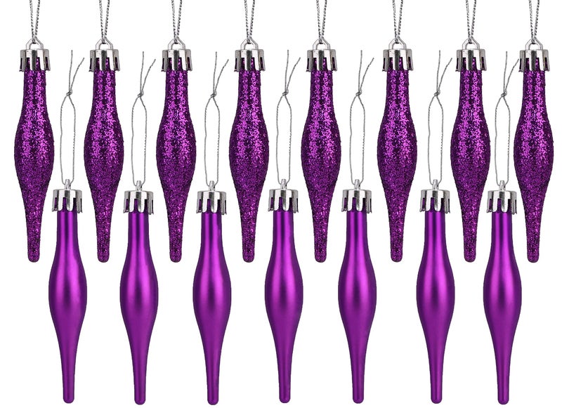 Christmas Concepts Pack of 15-8.5cm Droplet Baubles - Matte & Glitter Design - Christmas Ornaments (Purple) - Image 1