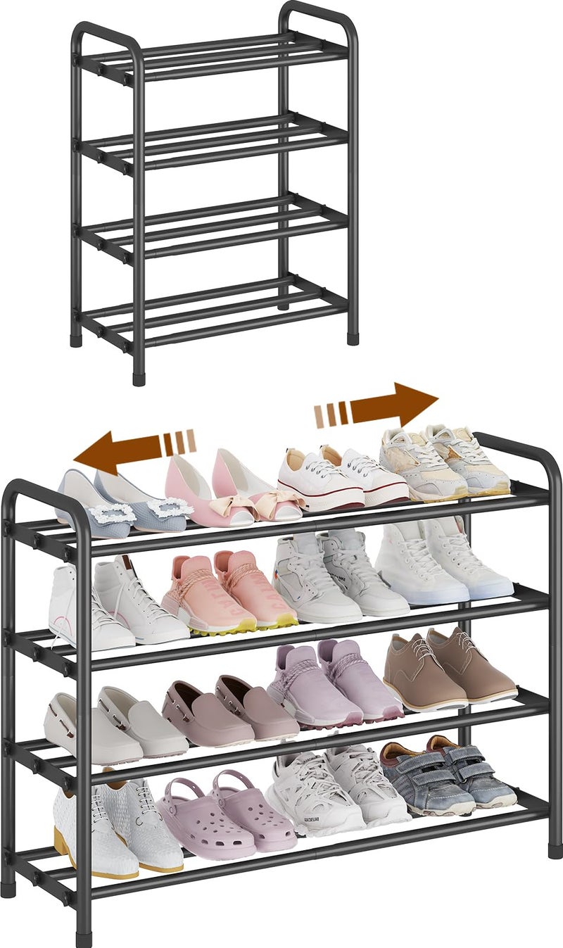 KANAV 4Tier Expandable Shoe Rack  Adjustable Shoe Organizer  Shoe Storage for Closet Entryway and Front Door  SpaceSaving Shoe Shelf and Rack Organizer for Home  Black