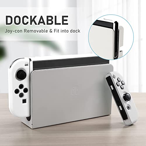 bruximly Switch OLED Case for Nintendo Switch OLED Model, Dockable Cover Soft TPU Protector Case for Switch OLED Grips & Console and Accessories with 2 Pcs Thumb Caps, White - Image 3