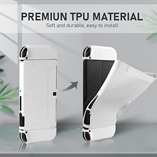 bruximly Switch OLED Case for Nintendo Switch OLED Model, Dockable Cover Soft TPU Protector Case for Switch OLED Grips & Console and Accessories with 2 Pcs Thumb Caps, White - Image 5