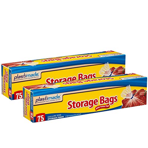 Plastimade Disposable Plastic Storage Bags With Original Twist Tie, 1 Gallon Size, 150 Bags, Great For Home, Office, Vacation, Traveling, Sandwich, Fruits, Nuts, Cake, Cookies, Or Any Snacks (2 Packs) - Image 1